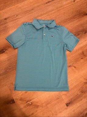 Vineyard Vines Teal & White Striped Kids Golf Polo